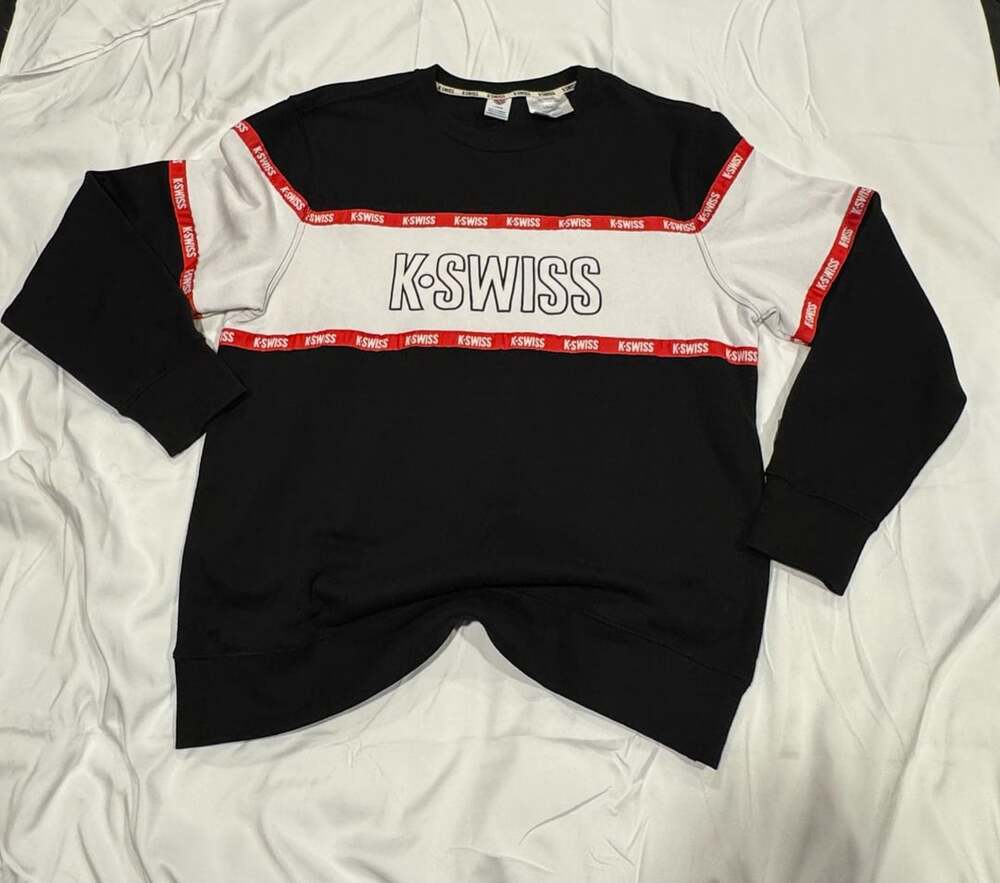 Y2K K-Swiss Sweatshirt Size L Black White Red Pullover Vintage